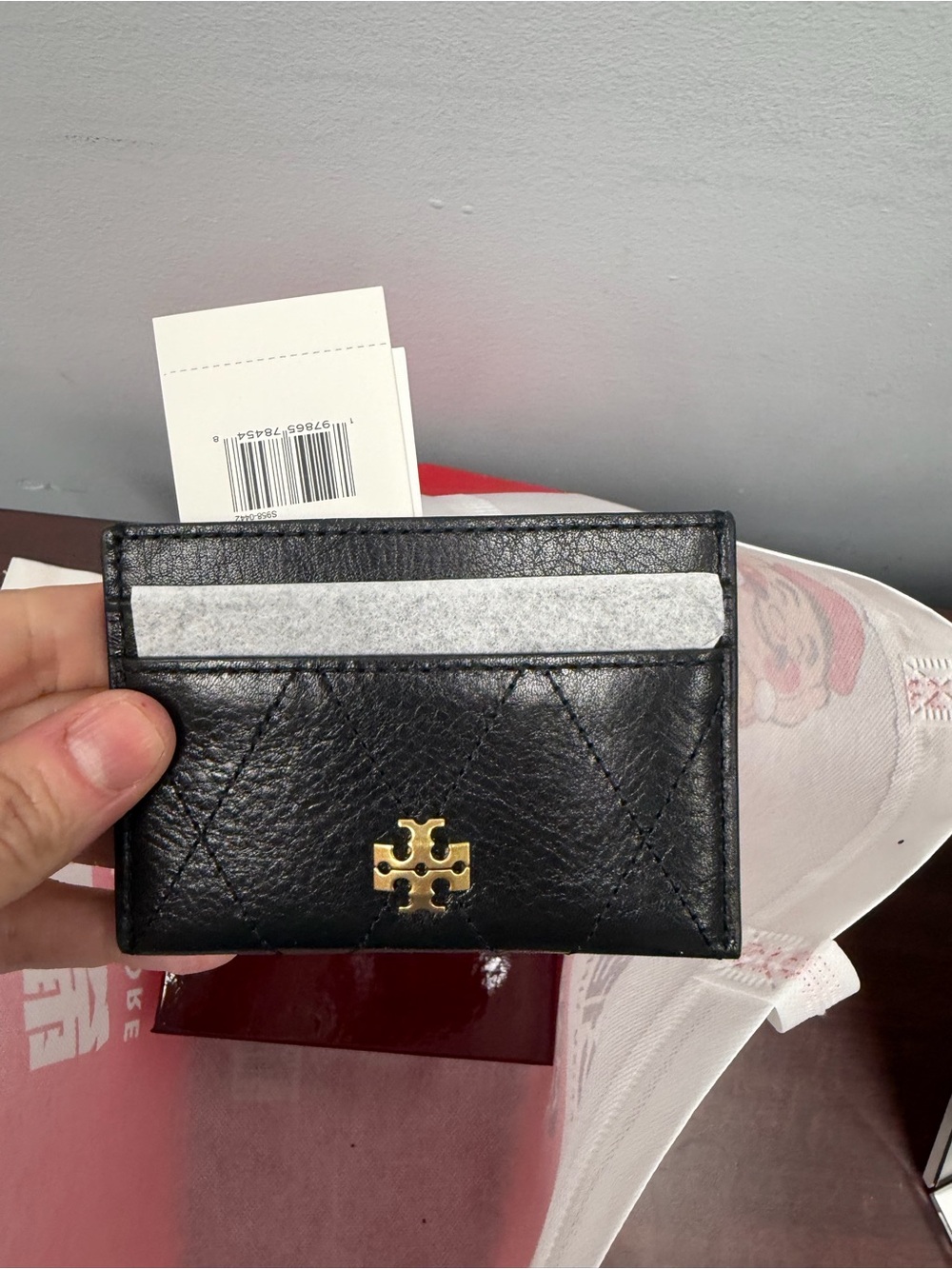 Tory Burch Black Leather Card Holder with Gold Logo